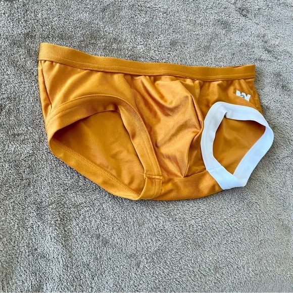 Men's Low Rise Square Cut Swim Trunks by N2N, unlined, orange - Picture 3 of 6